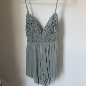 Boho crocheted top romper with tie back